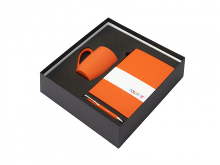 Подарочный набор с блокнотом С2, металлической ручкой и кружкой, оранжевый