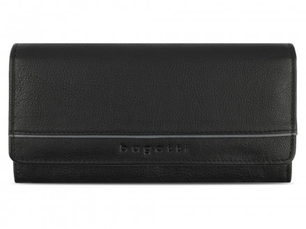 Кошелёк женский BUGATTI Banda, с защитой данных RFID, чёрный, кожа/полиэстер, 18,5х2,5х9,5 см
