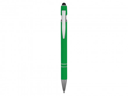 Ручка металлическая soft-touch шариковая со стилусом Sway, зеленый/серебристый