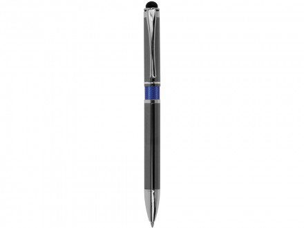 Ручка металлическая шариковая Isabella с анодированным покрытием и цветной вставкой, оружейная сталь и синий