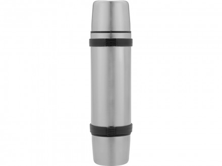 Термос на 750 мл с ручкой и двумя крышками Чай вдвоем, серебристый