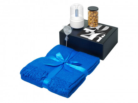 Подарочный набор с пледом, увлажнителем и попкорном, синий
