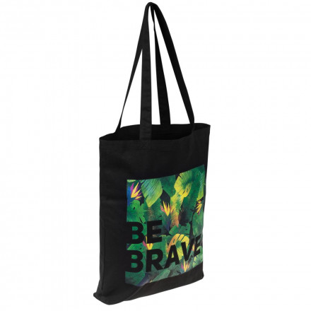Холщовая сумка «Будь храбрым!», черная, рисунок с двух сторон