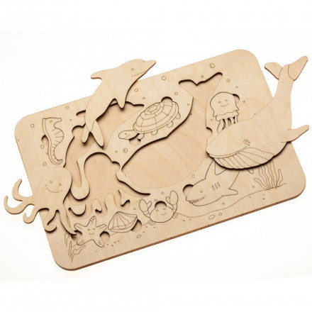 Пазл-раскраска Wood Games, морские жители