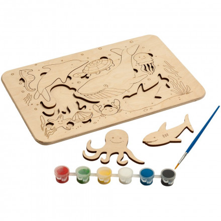 Пазл-раскраска Wood Games, морские жители