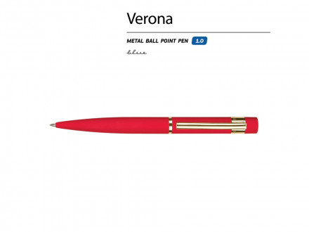 Ручка металлическая шариковая Verona, софт-тач, 1.0 мм, красный