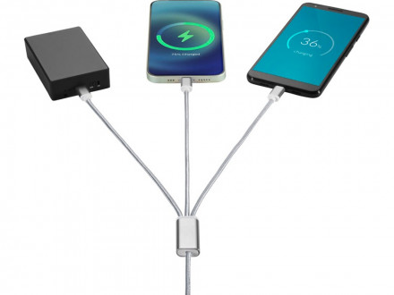 Универсальный зарядный кабель 3-в-1 с двойным входом, серебристый