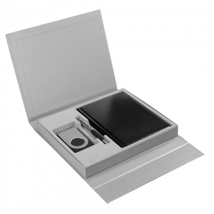 Коробка Status под ежедневник, аккумулятор и ручку, серебристая