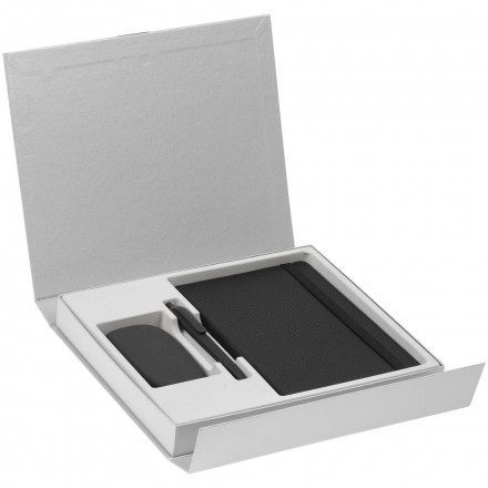 Коробка Status под ежедневник, аккумулятор и ручку, серебристая