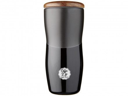 Двустенная керамическая термокружка Reno объемом 370 мл, черный