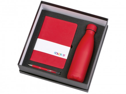 Подарочный набор с блокнотом С2, металлической ручкой и термобутылкой, красный