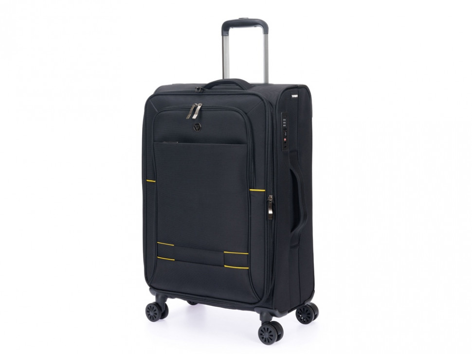 Чемодан TORBER БРОСНО, чёрный, нейлон 600D, 43,5 х 26 х 68 см, 56 л