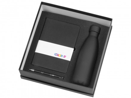 Подарочный набор с блокнотом С2, металлической ручкой и термобутылкой, черный