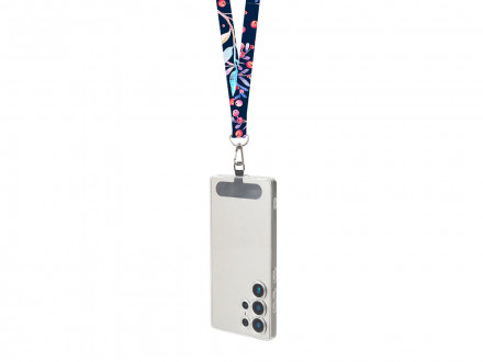 Ланъярд 2 см под сублимацию с трендовым карабином, замком обрыва и узким держателем для телефона из ПЭ, серебристый