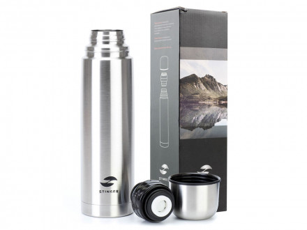 Термос Stinger, 1 л, узкий, нержавеющая сталь, серебристый, 8,6 х 8,6 х 31,4 см