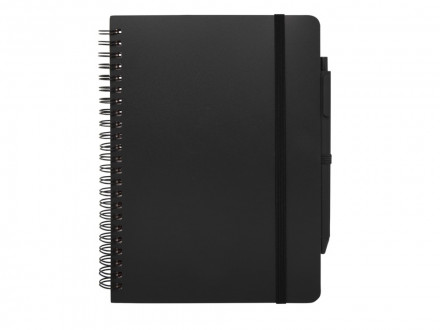 Блокнот Thalaasa формата А5 в твердой обложке из океанического пластика с шариковой ручкой - сплошной черный