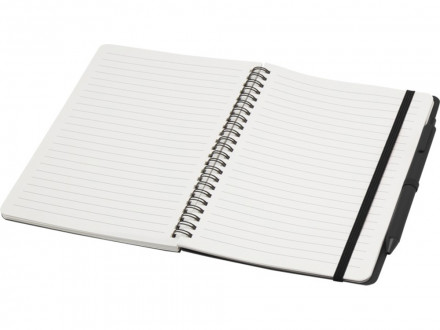 Блокнот Thalaasa формата А5 в твердой обложке из океанического пластика с шариковой ручкой - сплошной черный