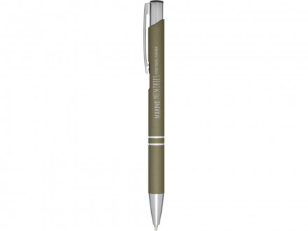 Шариковая кнопочная ручка Moneta с матовым антискользящим покрытием, зеленый лесной