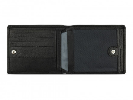 Портмоне BUGATTI Bomba, с защитой данных RFID, чёрное, кожа/полиэстер, 12х2х9,5 см