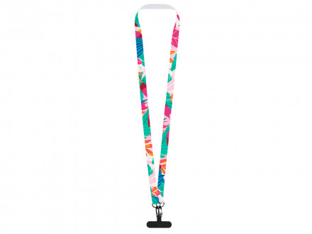 Ланъярд 2 см под сублимацию с 2-мя трендовыми карабинами и узким держателем для телефона из ПЭ, черный