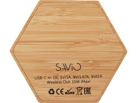 Беспроводное зарядное устройство Gex, 15 Вт, бамбук