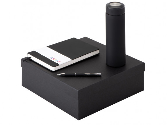 Подарочный набор с блокнотом С3, металлической ручкой и термосом, черный