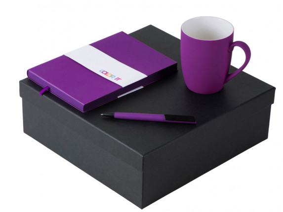 Подарочный набор с блокнотом С1, пластиковой ручкой и кружкой, фиолетовый