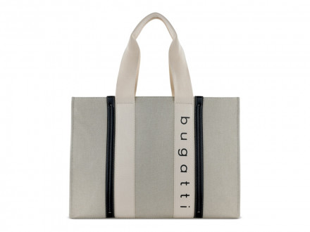 Сумка-тоут женская BUGATTI Ambra, бежево-черный цвет, хлопок/полиэстер, 45х14х32 см