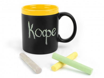 Кружка с покрытием для рисования мелом Да Винчи, черный/желтый