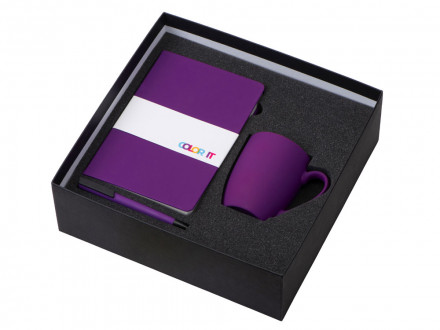 Подарочный набор с блокнотом С2, пластиковой ручкой и кружкой, фиолетовый