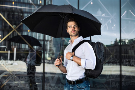 Зонт-трость с фактурной тканью Ricardo, черный