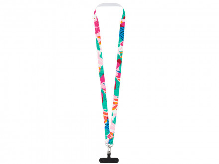 Ланъярд 2 см под сублимацию с 2-мя трендовыми карабинами и узким держателем для телефона из ПЭ, серебристый