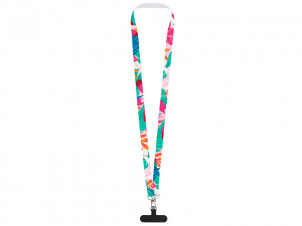 Ланъярд 2 см под сублимацию с 2-мя трендовыми карабинами и узким держателем для телефона из ПЭ, серебристый