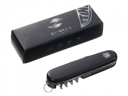 Нож перочинный Stinger, 90 мм, 11 функций, материал рукояти: АБС-пластик (черный)