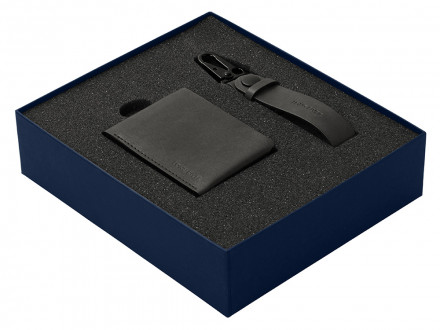 Подарочный набор Long River: кошелек, ремешок для ключей, синяя коробка