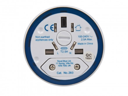 Адаптер Travel Blue Twist & Slide Travel Adaptor, голубой/белый