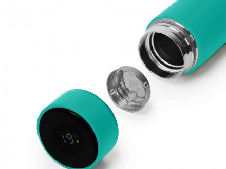 Термос FAMILY MARK LED, soft touch (Бирюзовый)