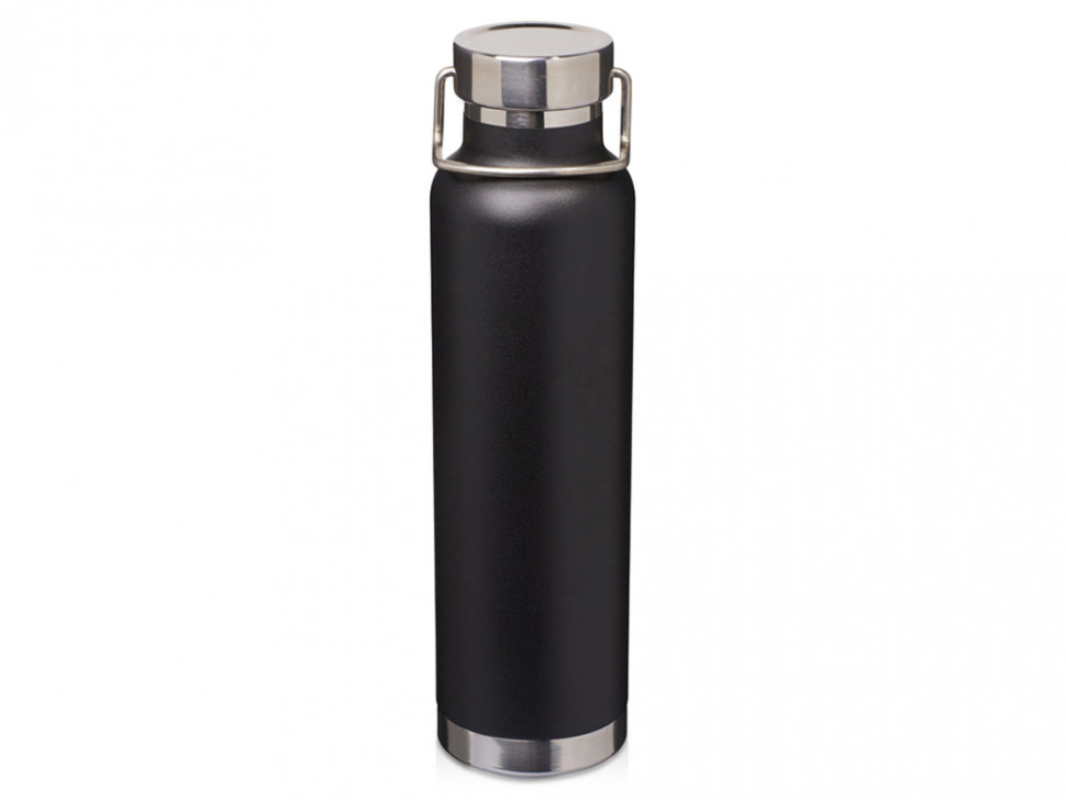 Бутылка для воды с вакуумной изоляцией Thor объемом 650 мл из переработанной нержавеющей стали, сертифицированной по стандарту RCS - сплошной черный