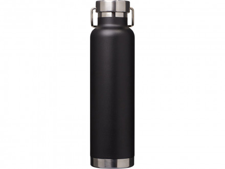 Бутылка для воды с вакуумной изоляцией Thor объемом 650 мл из переработанной нержавеющей стали, сертифицированной по стандарту RCS - сплошной черный