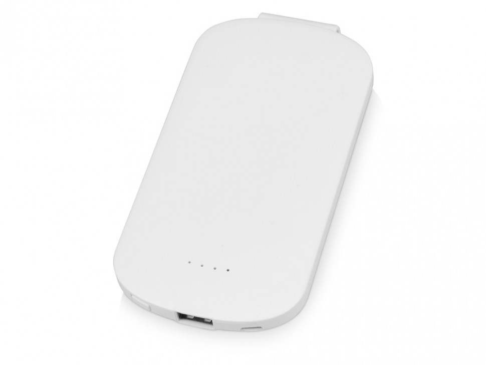 Портативное зарядное устройство Pin на 4000 mAh с большой площадью нанесения и клипом для крепления к одежде или сумке, белый