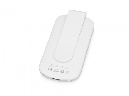 Портативное зарядное устройство Pin на 4000 mAh с большой площадью нанесения и клипом для крепления к одежде или сумке, белый