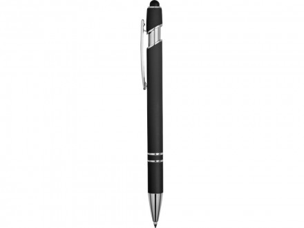 Ручка металлическая soft-touch шариковая со стилусом Sway, черный/серебристый