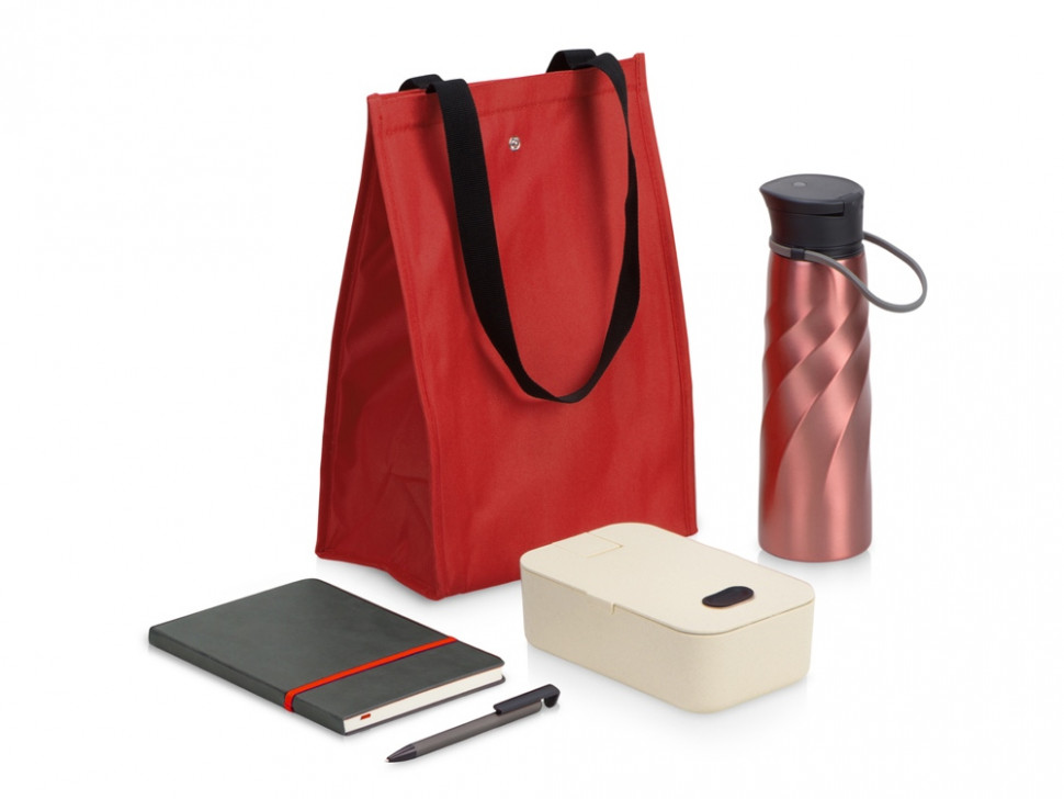 Подарочный набор с блокнотом, ручкой, ланчбоксом и бутылкой для воды Breaktime,красный