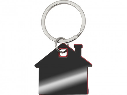 Металлический брелок с пластиковой цветной вставкой SteelPop House, серебристый с красным
