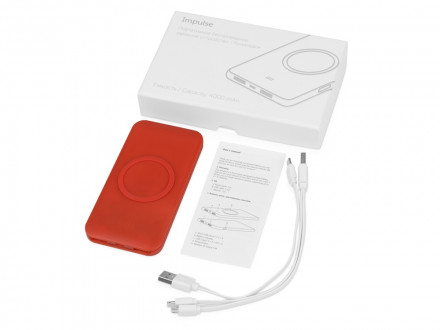 Портативное беспроводное зарядное устройство Impulse, 4000 mAh, красный