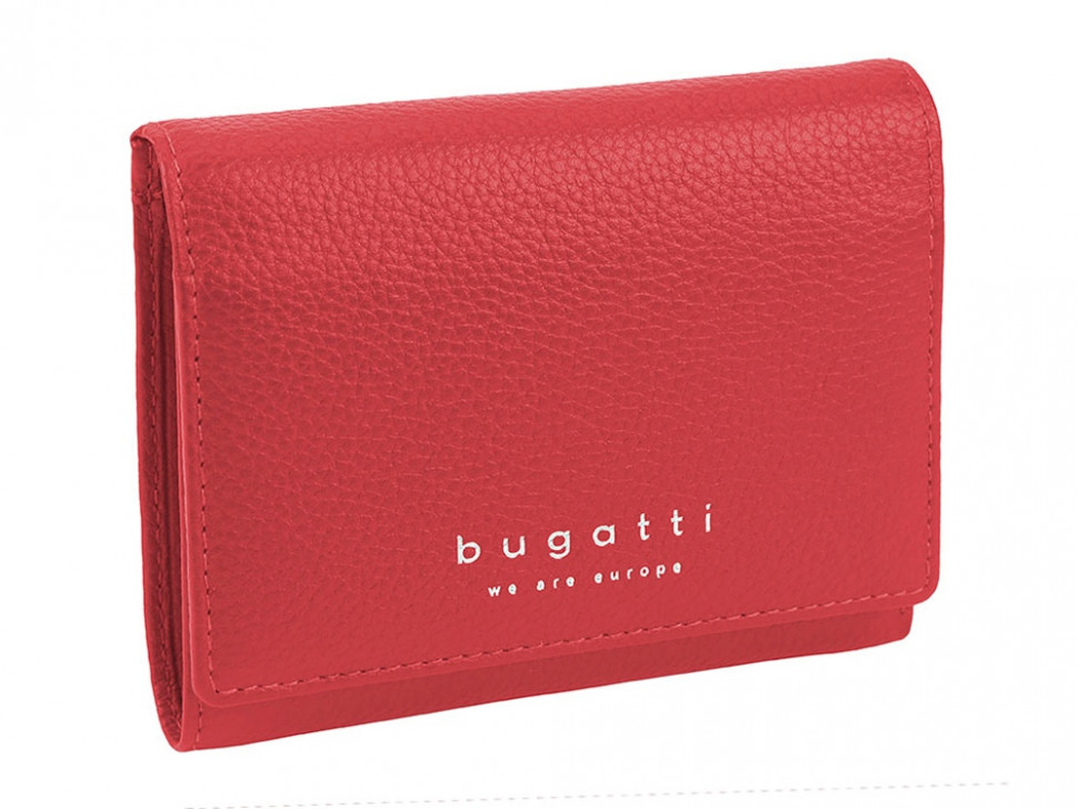 Кошелёк женский BUGATTI Linda, красный, натуральная воловья кожа, 12х3х9,5 см