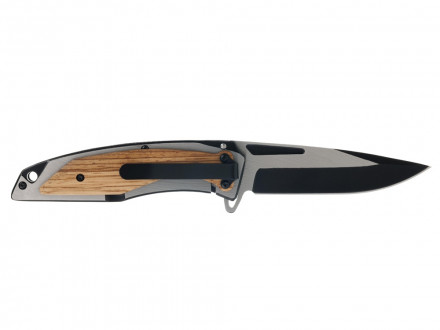 Нож складной Stinger, 120 мм, (черный/серебристый), материал рукояти: нержавеющая сталь/дерево