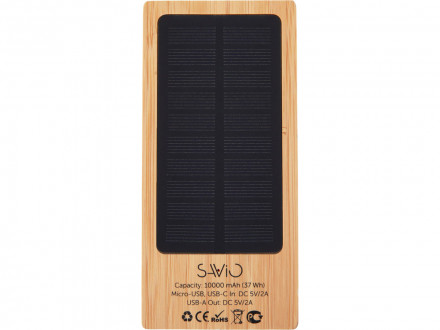 Внешний аккумулятор с подсветкой лого и солнечной панелью Reedia S1, 10000 mAh, бамбук, черный