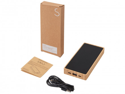 Внешний аккумулятор с подсветкой лого и солнечной панелью Reedia S1, 10000 mAh, бамбук, черный