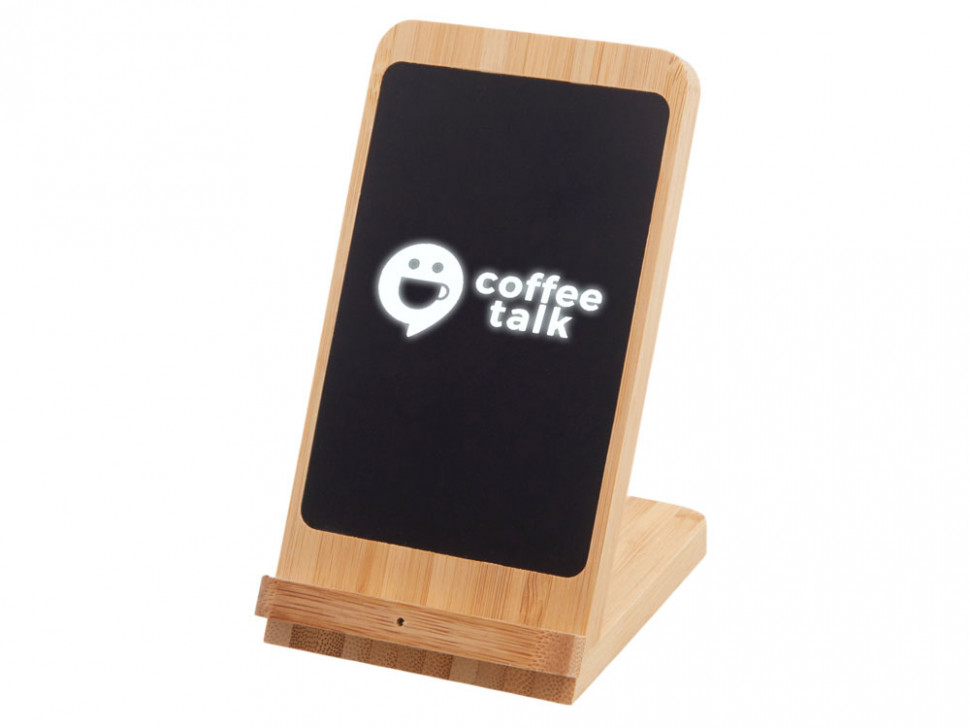 Беспроводное зарядное устройство 2-в-1 с подсветкой лого Reedia S4, 15 Вт, бамбук, черный